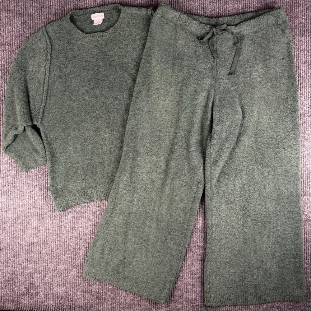 Softies Womens XL Lounge 2 Pc SET Green Marshmallow Plush Top & Pants Pajamas